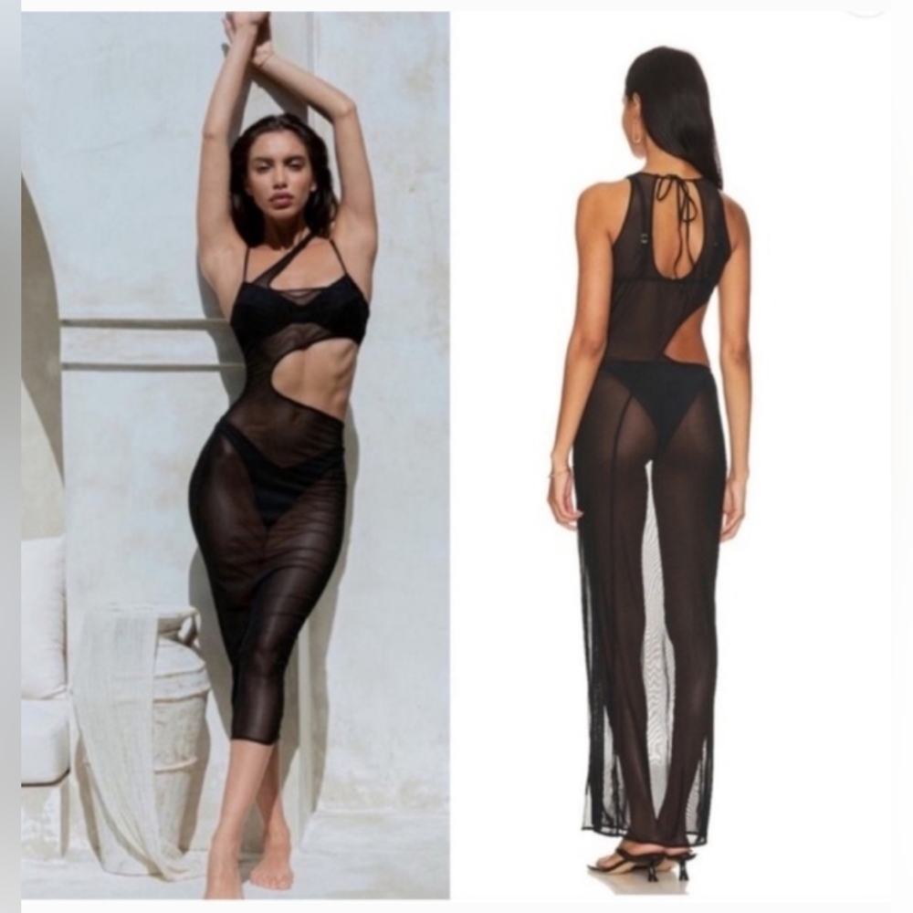 NWT Riot swim Alaia Maxi Mesh Dress-Black Large - Picture 3 of 5